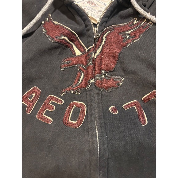Y2K American Eagle Outfitters Mens XLT Full Zip Hoodie Eagle Logo Black 
Boxy - Picture 6 of 7